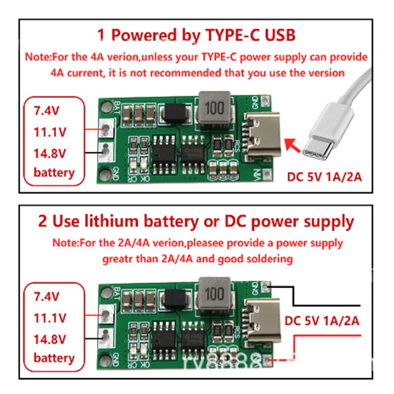 3s USB tipo C a 12.6V Módulo de carregador de bateria Li-on Ion Placa de carregador de bateria Step Up Boost Charger