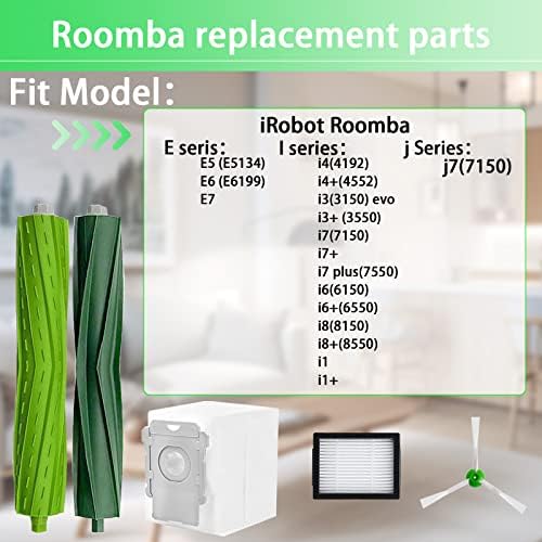 Eifrthe 19 pack Roomba e, & i, kit de reabastecimento da série para o iRobot Roomba i7 i7+ i3 i3+ i4 i4+ i6 i6+ i8 i8+ acessórios para a vácuo, 1 pincéis de borracha, 6 filtros a vácuo, 8 pincéis laterais, 4 sacos de vácuo