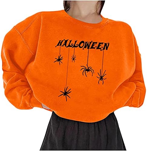 Suéteres de Halloween para mulheres, blusa de manga comprida moletons tops de halloween letra