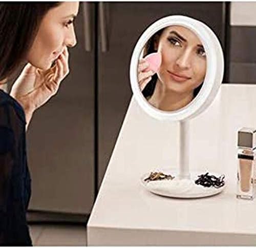 Espelho de maquiagem de 7,9 polegadas WODMB com luzes LED e cabeça de vaidade cosmética ajustável da cabeça do ventilador.