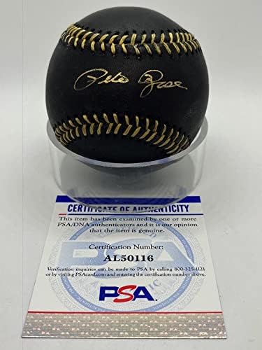 Pete Rose assinou autógrafo MLB Black & Gold Lace Baseball PSA DNA *16 - Bolalls autografados