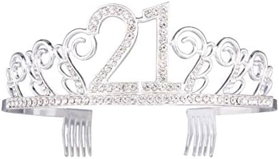 21º aniversário Tiara Crown Sparkle Glitter Rhinestone Twinkling Princess Party Crown with pente sliver diamante
