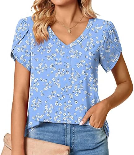 Women Deep V Neck Cotton Cotton Floral Fit Fit Relaxed Fit Casual Boho Top Tee para Girls Summer Summer Fall Bn Bn