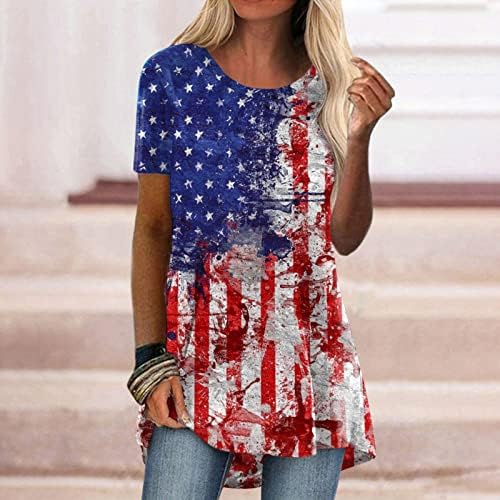 Camiseta de impressão listrada da bandeira americana Tops feminina