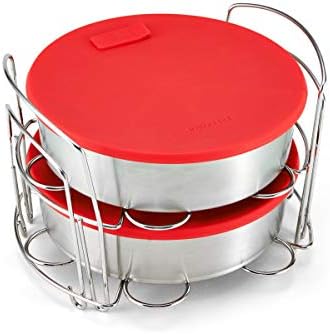 Instant Pot Official Cook/Bake Conjunto, 8 peças, vermelho e 5252242 Pan de ovos de silicone oficial com tampa, compatível com fogões de 6 litros e 8 quartos, vermelho