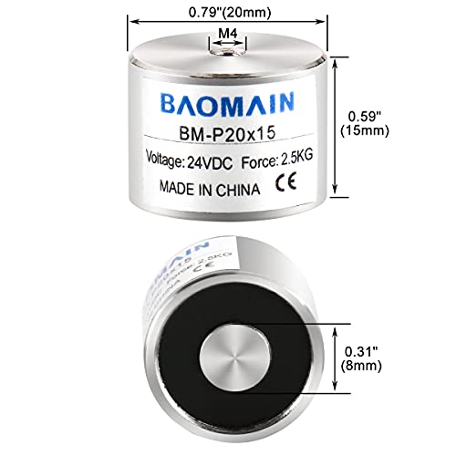 Solenóide de eletromagnet de baomain 24v 25n 5,5 lb de força elétrica ímã de levantamento elétrico de retenção de otário 20mm bm-p 20-15