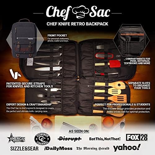 Chef Sac Chef Knife Retro Backpack com guardas de faca de 2 pacote incluídos