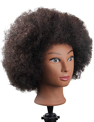 Cabeça de manequim afro -americano com cabeça manicana humana com suporte para modelar o cabelo de cabelo de cabelo de corte de cabelo