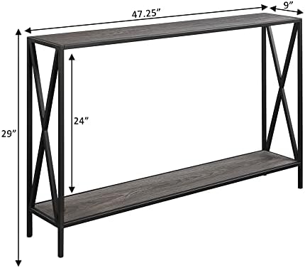 Conceitos de conveniência Tucson Console Table com prateleira, agitada cinza/preto