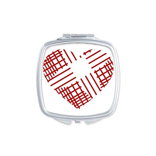 Red Linha do Coração do Dia dos Namorados Vermelho Espelho portátil de maquiagem de bolso compacto vidro de dupla face