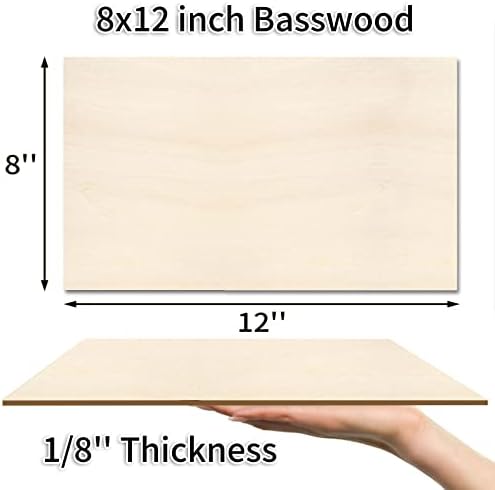 Folhas de basswood de 8x12 polegadas, lençóis de madeira compensada inacabados de 10pcs, folha de basswood de 1/8 fino para