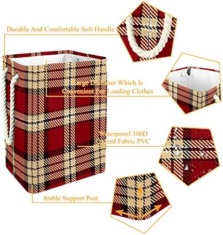 Mapolo Lavanderia cesto bege e vermelho escocês cesta de armazenamento de lavanderia dobrável escoce