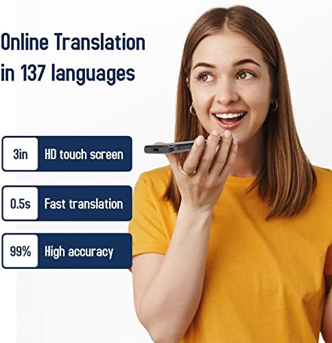 Dispositivo de tradutor de idiomas, 107 idiomas Translator de voz bidirecional instantânea com 3,0 Wi-Fi portátil de