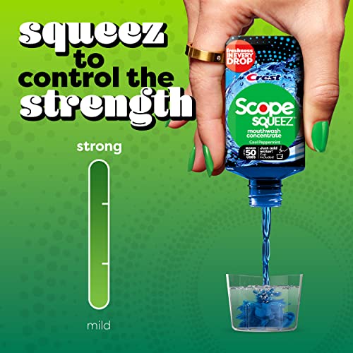 Concentrado de enxaguatório bucal do escopo, sabor frio de hortelã -pimenta, garrafa de 50 ml, igual usa até 1L Bottle *vs