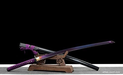 Pjxc martommade roxo dobrado aço japonês samurai espada katana lâmina de tang completa