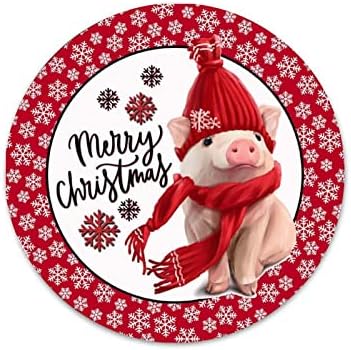 Red Floco de neve Feliz Natal Greante de porco Signo 9 polegadas Round Metal Sign Bar Family Nome