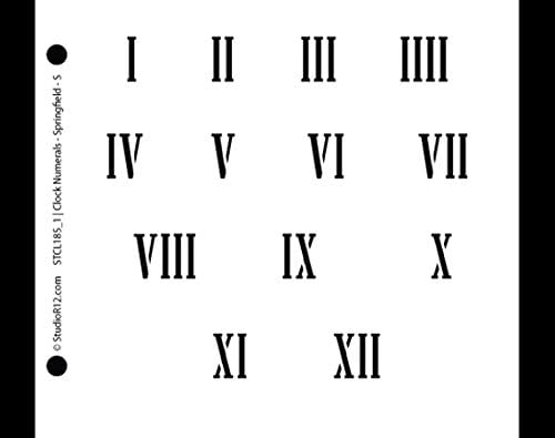 Numerais do relógio estêncil por Studior12 | Roman Numbers Elements - Modelo Mylar reutilizável | Pintura, giz, mídia mista
