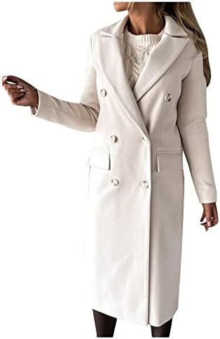 Tuianres Faux Wool Casacos para mulheres elegantes colarinho de entalhe slim cinturão longa para o vento casaco de