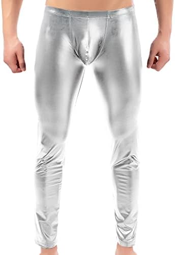 Calça de couro falso de Yoobng Men calças apertadas longas calças de calça boates de calças metálicas de calça íntima