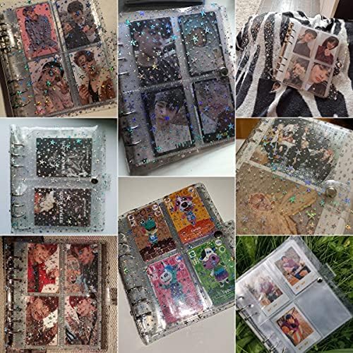 Álbum de fotos portáteis de 100/200 bolsos, notebook reabastecido de capa de 6 anel de 6 anel para mini instax, cartão de nome, cartões postais ou armazenamento de fotos