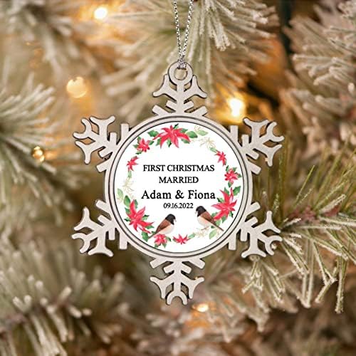 Pewter Snowflake Ornamentos de Natal Primeiro Natal Casado Casal Casal Nome da coroa de ornamentos personalizados metal