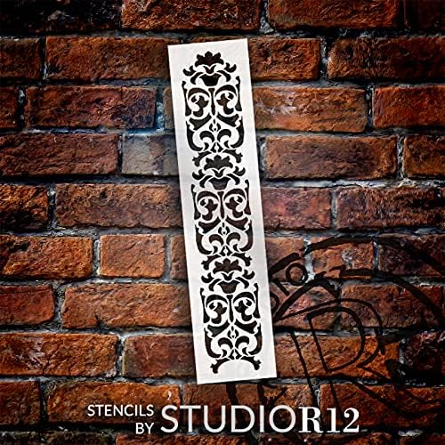 Banda de flores medieval Flourish Stencil por Studior12 | Craft DIY Pattern Backsplash Decoração de casa | Pintar placar de madeira