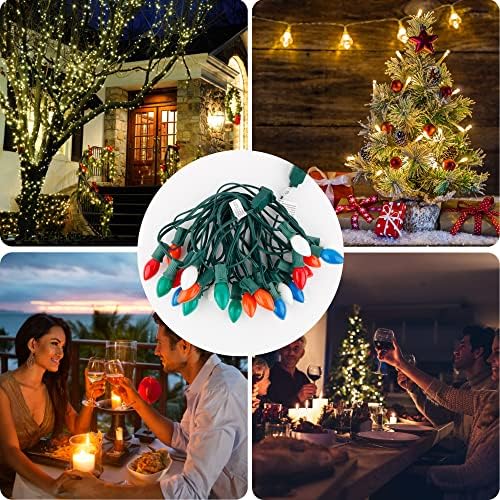 WLKTLIT C7 Multicolor Christmas Light String, Florda de Luz de Luz de Natal de 25 pés com 27 lâmpadas de cerâmica
