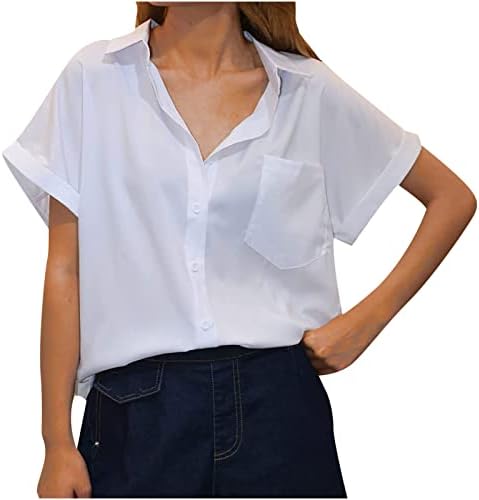Camisa de outono de verão para meninas adolescentes de manga curta Vneck Button Up Up Basic Tshirt KL KL