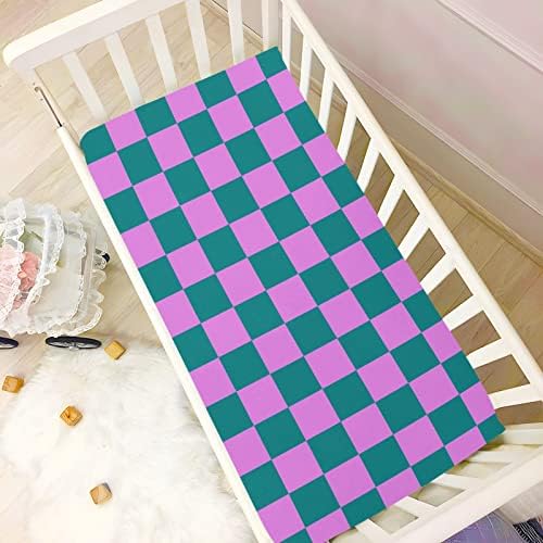 UMIRIKO Green Purple Checkerboard Pack n Play Baby Play Playard Sheets, Mini Crib Sheet para meninos Capas de Meninas