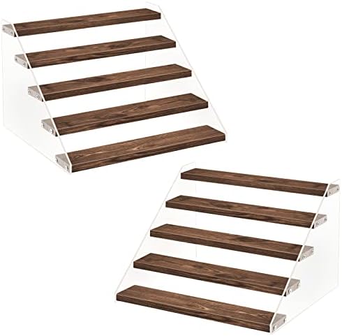 Dilibra 2 Pacote o suporte de exibição de acrílico de madeira, Risers de madeira em 5 etapas, organizador de prateleira, prateleiras
