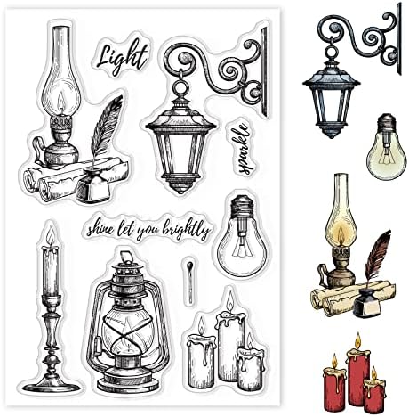 Globleland Luzes vintage Silicone Clear Stamp e lâmpada de rua Transparente Silicone Stamp Lâmpadas de borracha para scrapbook Journal