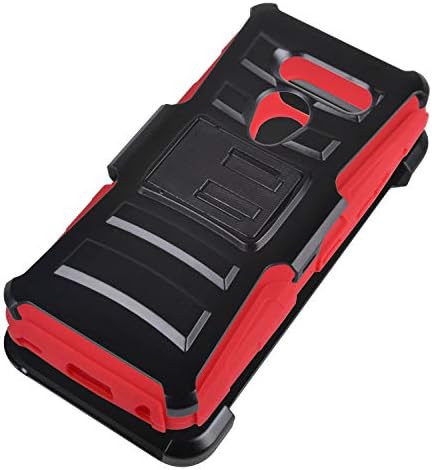 EAGLECELL - Compatível com LG G8 ThinQ - Caixa de telefone de armadura híbrida com coldre de clipe de suporte/cinto - CV1 RED