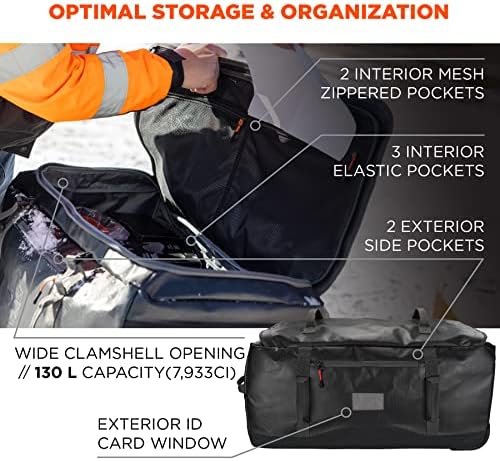 Ergodyne arsenal 5032 saco de mochila rolante com rodas, resistente à água, auto-pé, 31,5 polegadas, 130L