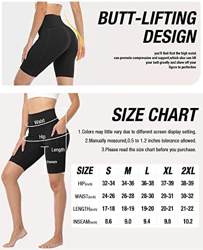 Linozo 3 pacote shorts de ioga para mulheres na cintura alta, feminino 8 Executando shorts de motoqueiros atléticos com bolsos