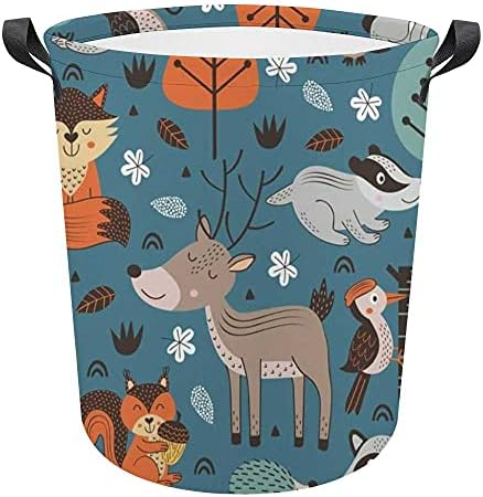 Colourlife Lavanderia de lona de lavanderia cesto de cesta de animais florestas animais dobráveis ​​roupas de armazenamento de roupas de brinquedo caixas com alças