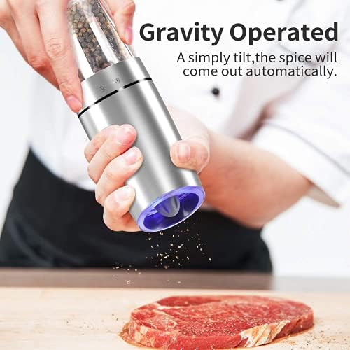 Conjunto de moedor de pimenta de gravidade elétrica de 2, moedor de moinho de sal e pimenta automático, rugosidade ajustável, alimentação