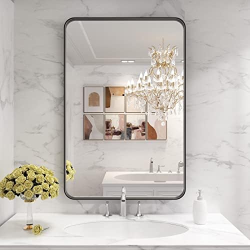 Loaao 28x36 polegada Metal Black Metal emoldurado espelho de banheiro para parede, fazenda de espelho de banheiro