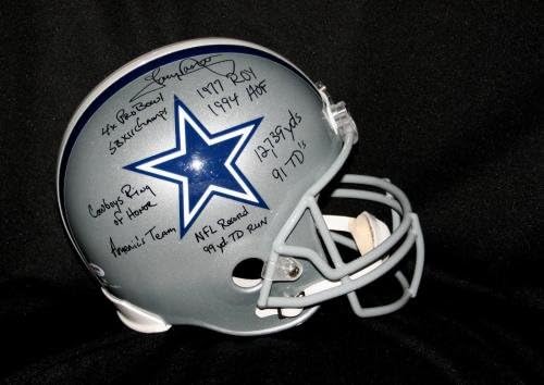 Tony Dorsett assinou o Dallas Cowboys STAT HEACHET Autograph 9 Inscrições PSA DNA - Capacetes NFL autografados