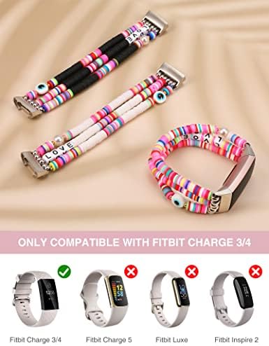 Minyee Compatível com Fitbit Charge 4 / Cobra 3 Bandas para mulheres, Heishi Minchas Estabelecer Summer Summer Beach Surfer Packable Clay Fppy Jewelry Band para Charge 4 / Charge 3