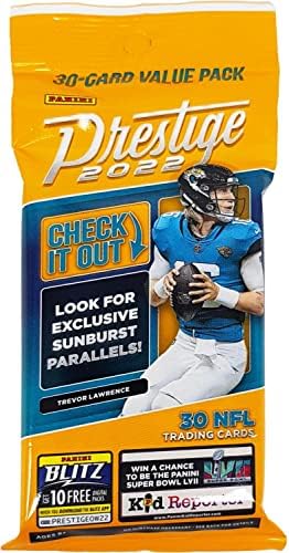 2022 Panini Prestige Football NFL Jumbo Fat Pack lote de 2 pacotes - 60 cartões de negociação Total - 30 cartões por pacote
