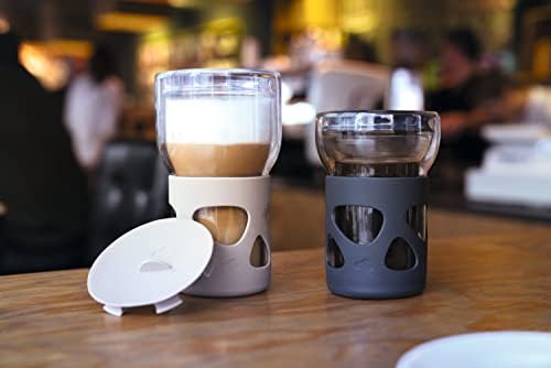 Leonardo 029218-CN Tumbler de café de parede dupla com guarda de silicone, vidro resistente ao calor, 16,2 fl oz, Ingiro Green
