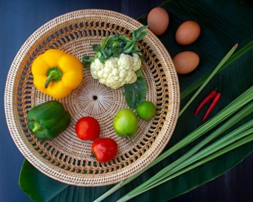 Bandeja de vime redonda de Liongle, 13 polegadas de tecido natural para frutas, vegetais, pães e lanches ou mesa de café