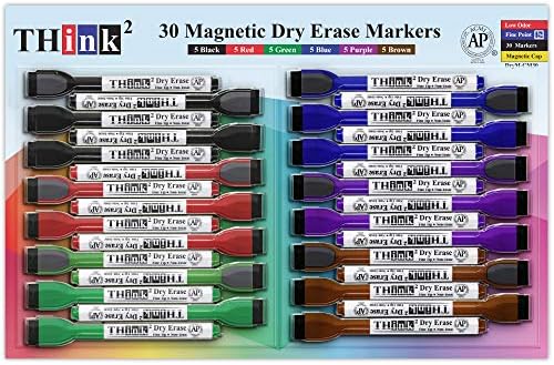 [30 Marcadores - 6 cores] Think2 Mini Mini marcadores de apagamento seco com borracha. Conjunto a granel. Marcadores de quadro