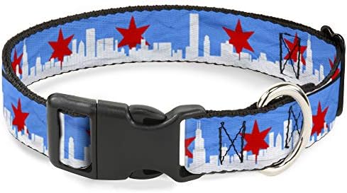 Buckle-Down Collar Breakaway Chicago Skyline Flag angustiado branco preto vermelho 9 a 15 polegadas 0,5 polegadas de largura