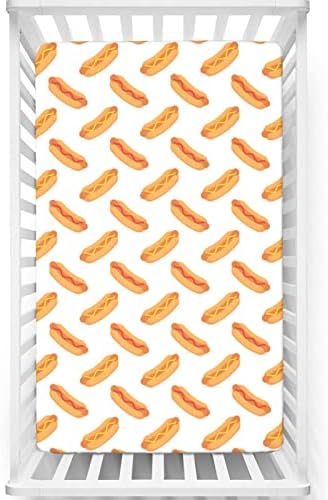 Folha de berço com tema de cachorro-quente, colchão de berço padrão folha de colchão de lençóis de colchão para meninas para meninas, 28 “x52”, laranja escura pêssego