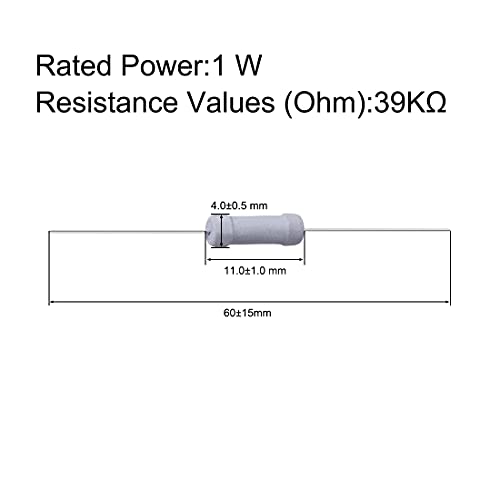 UXCELL 100PCS 39K OHM Resistor, 1W 5% Tolerância Resistores de filmes de óxido de metal, chumbo axial, prova de chama para projetos