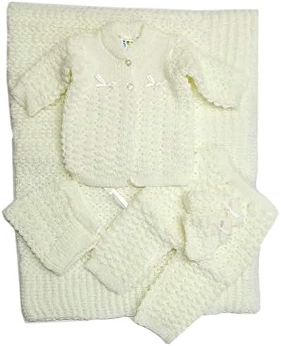 Cobertor de crochê recém -nascido Cinco peças suéter, calça, chapéu, luvas