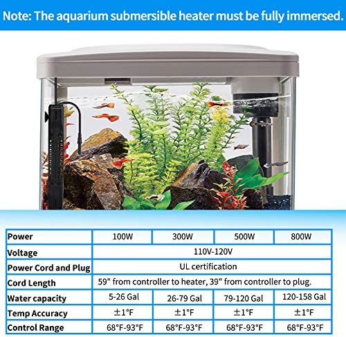 Szelam 500w Aquecedores de aquário Submersível Aquecedores de tanques com sonda de temperatura inteligente e LED exibem controlador de temperatura externa, para tanque de peixes 79-120 galões