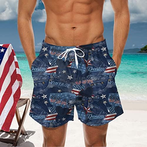 4 de julho de shorts gráficos masculinos da cintura American Flag American Thorts Impressed Days Wear com bolsos