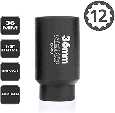 NEIKO 02527A soquete de 36 mm | Soquete de impacto profundo de 1/2 ”| Eixo e soquete da porca do eixo | 12 Ponto | Chrome molibdênio